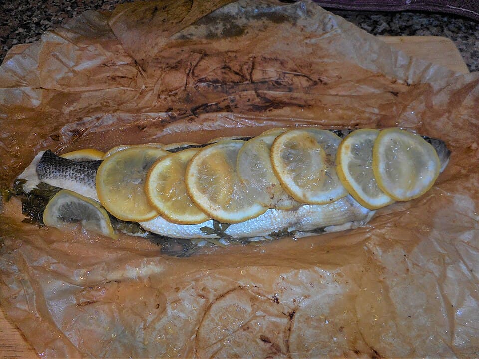Foto de Lubina al Papillote con Calabacín y Zanahoria